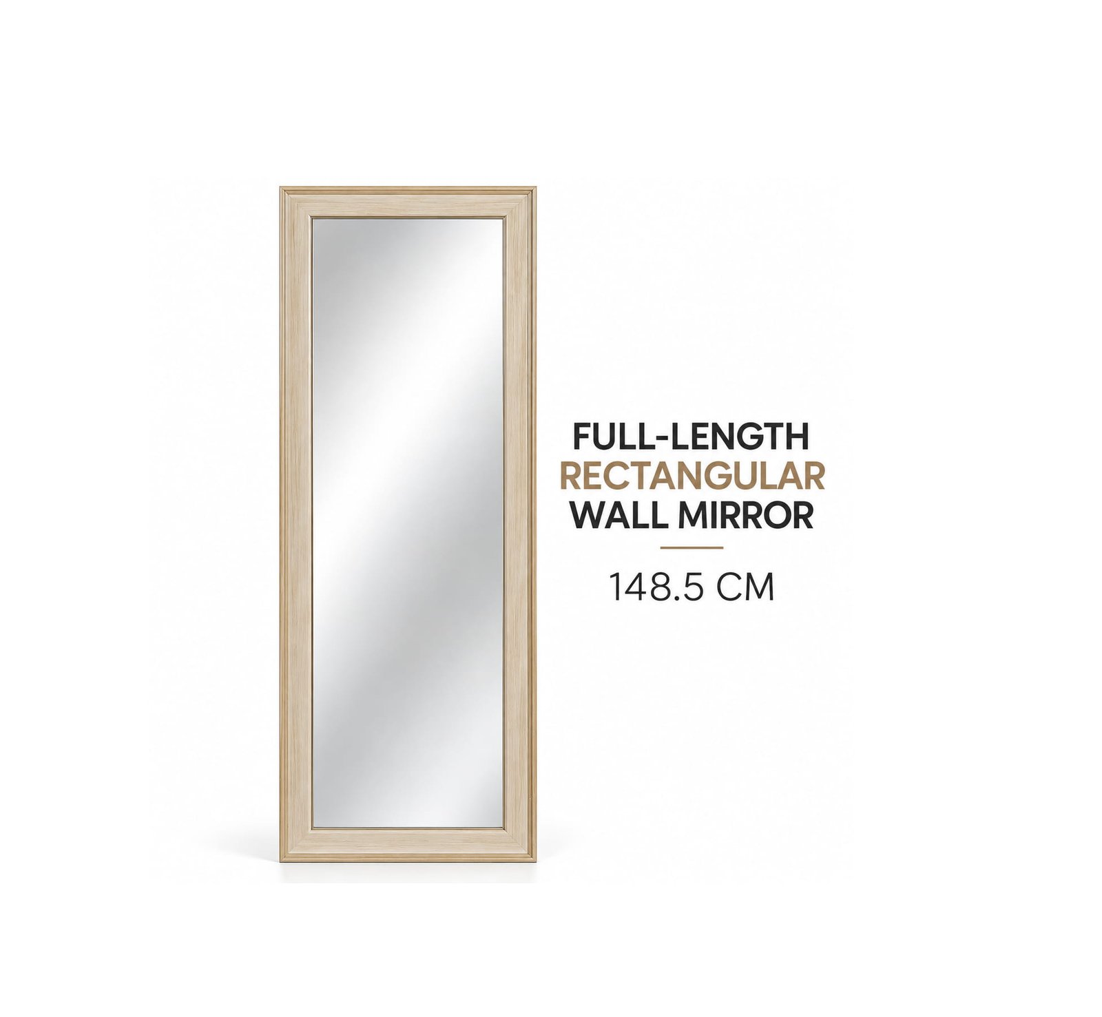 FULL-LENGTH RECTANGULAR WALL MIRROR 148.5 CM - BEIGE