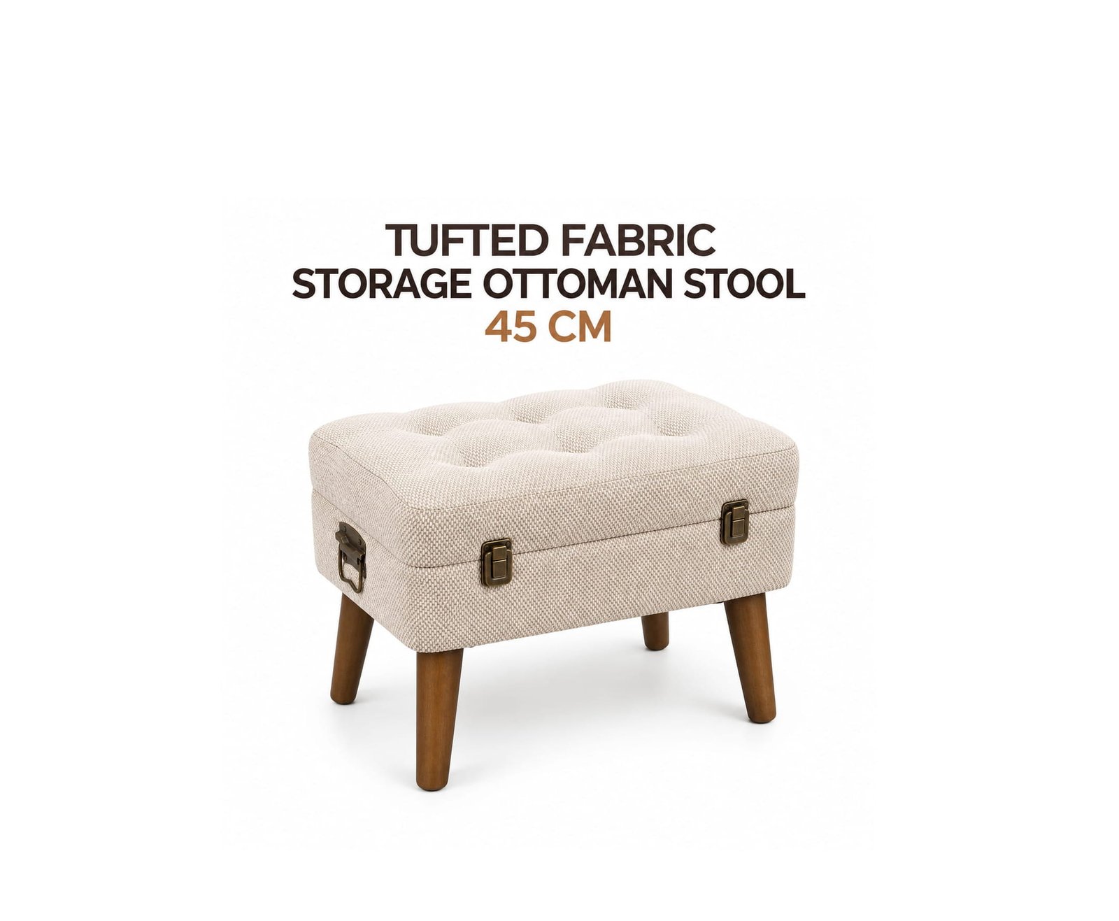 BEIGE TUFTED FABRIC STORAGE OTTOMAN STOOL 45 CM
