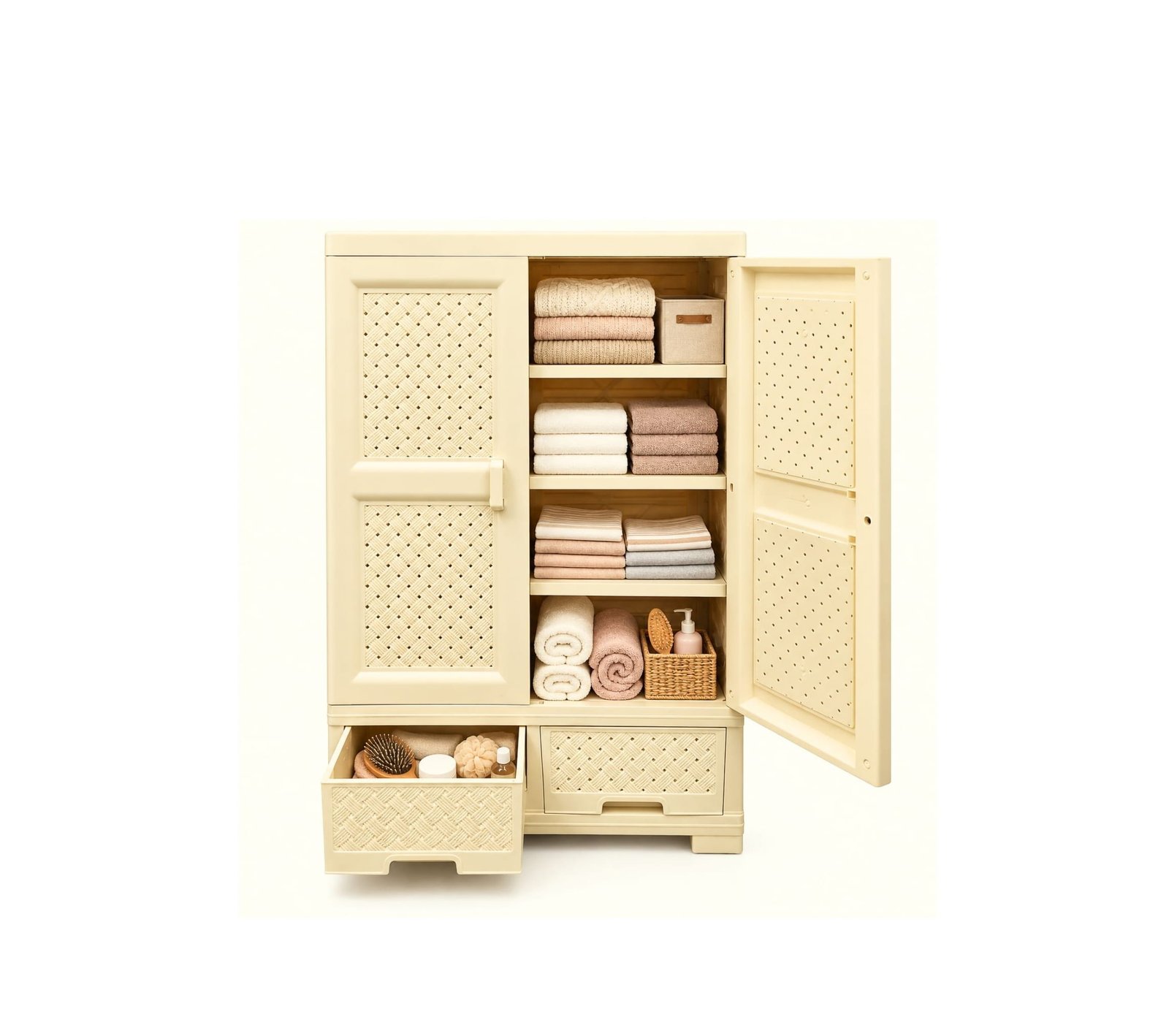 CREAM PLASTIC STORAGE CABINET WITH 2 DRAWERS