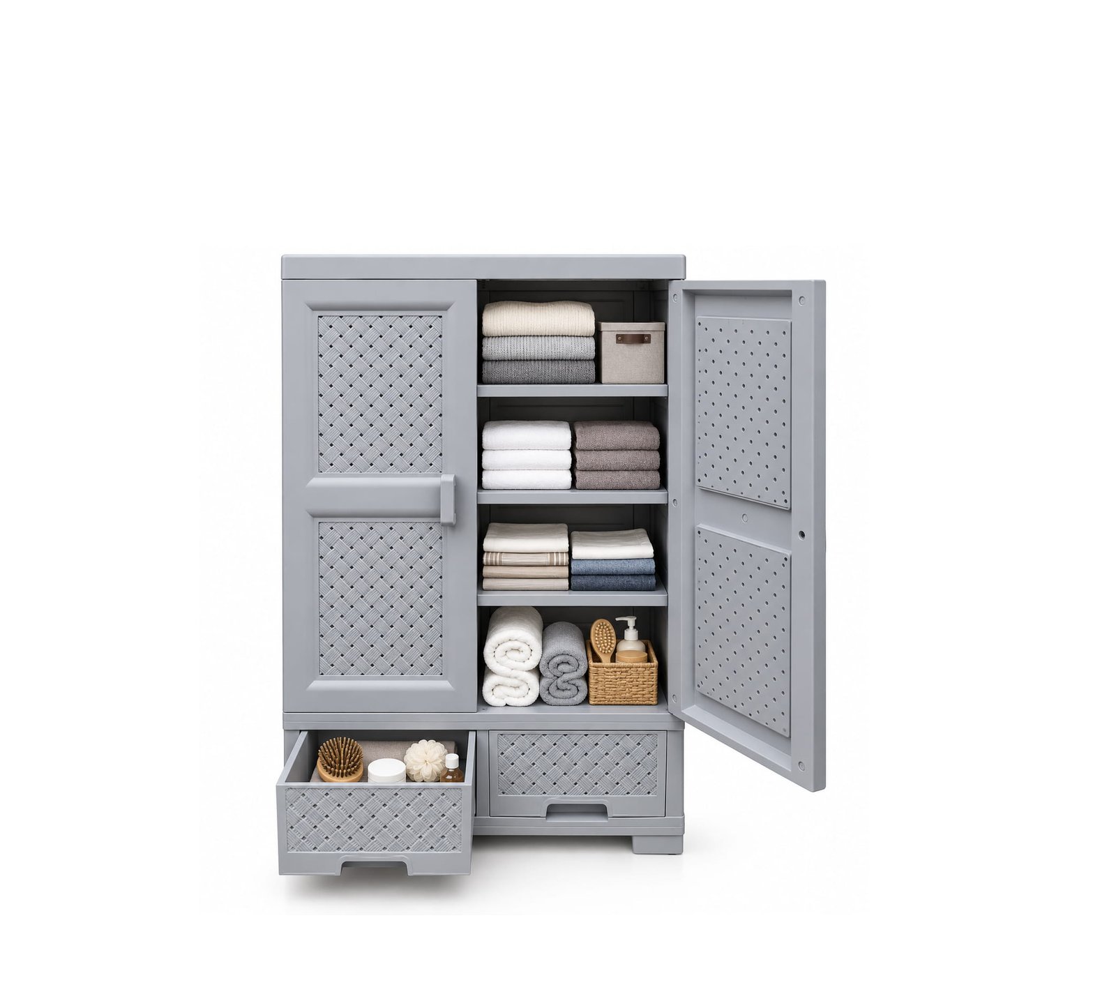 GREY PLASTIC STORAGE CABINET WITH 2 DRAWERS