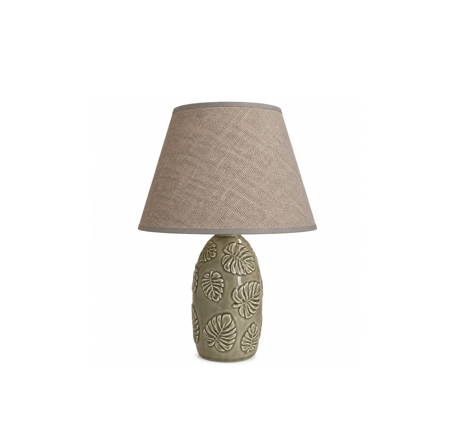 CERAMIC TABLE LAMP WITH TROPICAL LEAF DESIGN