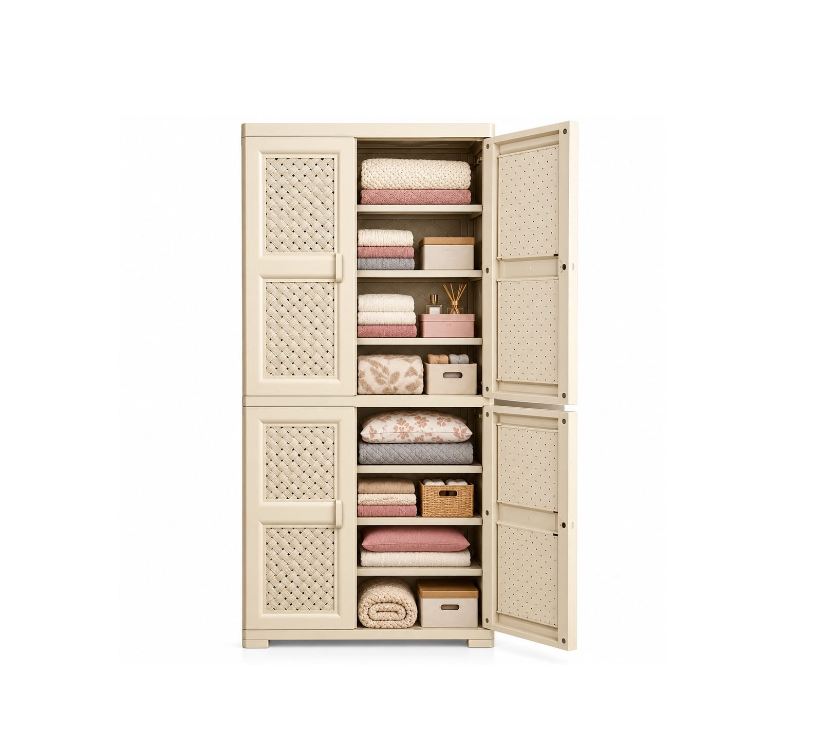 WHITE PLASTIC STORAGE CABINET WITH 8 SHELVES