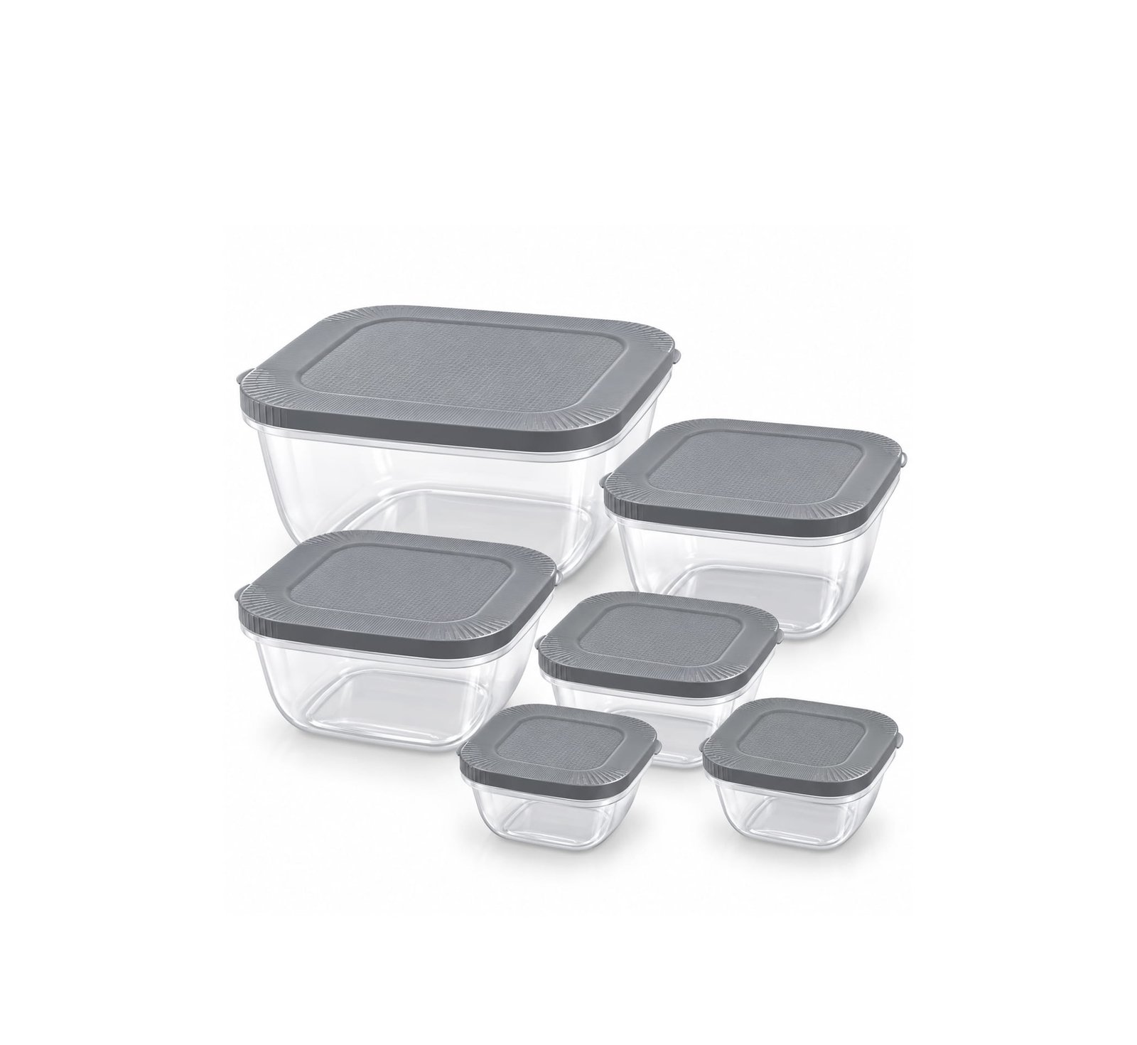 PLASTIC FOOD STORAGE SQUARE CONTAINER SET OF 6 WITH LIDS