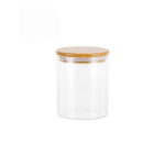 ROUND GLASS JAR WITH WOODEN LID 550ML AIRTIGHT STORAGE CONTAINER