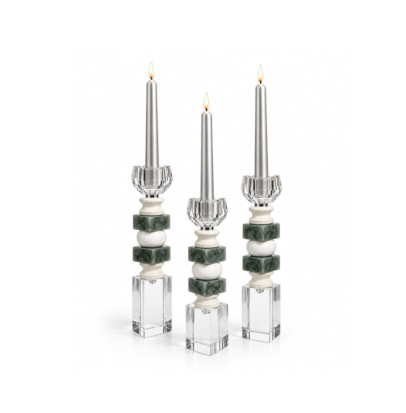MODERN GEOMETRIC GLASS CANDLE HOLDERS SET OF 3