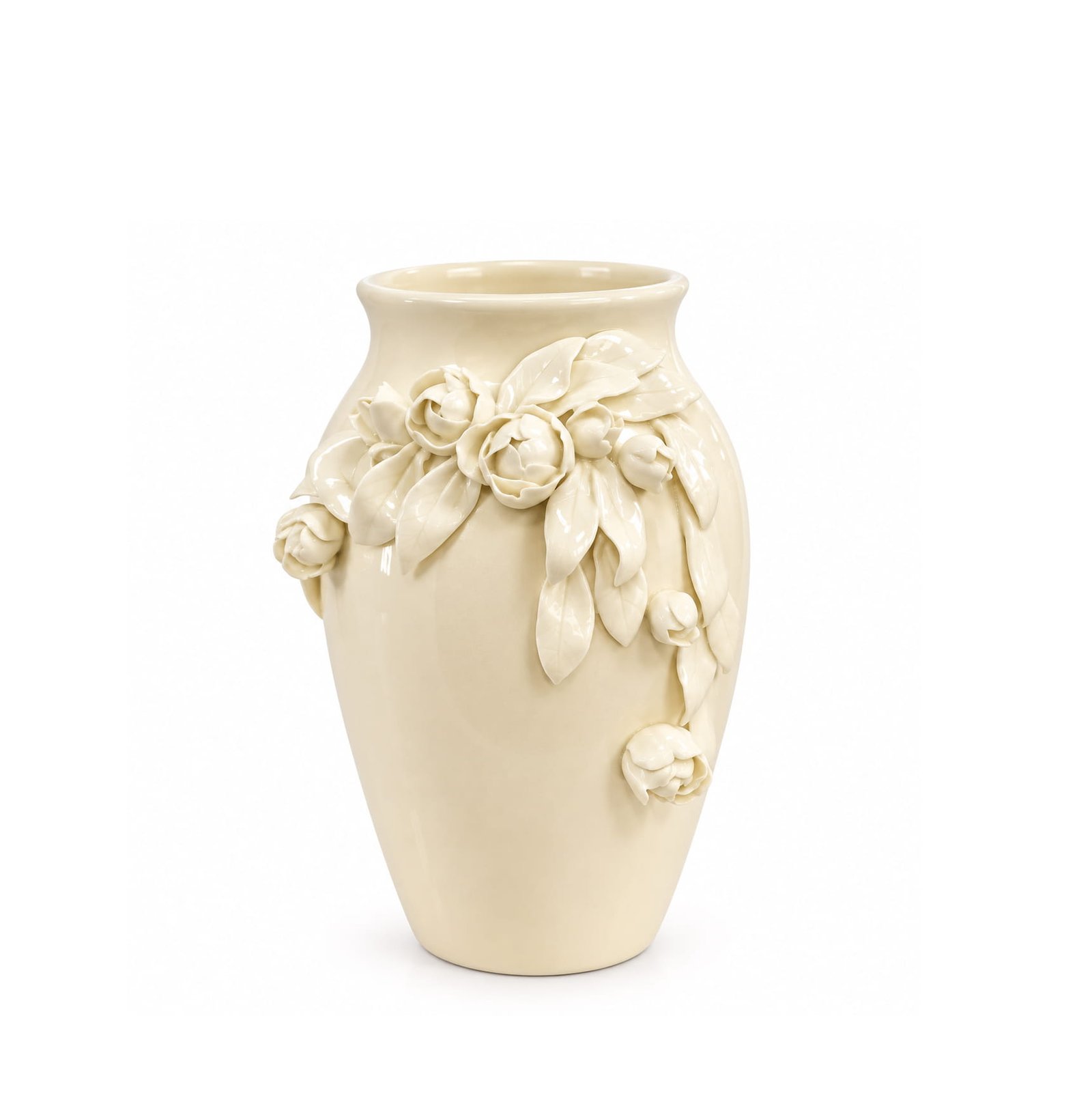 CREAM CERAMIC VASE WITH 3D FLORAL ROSE DÉCOR