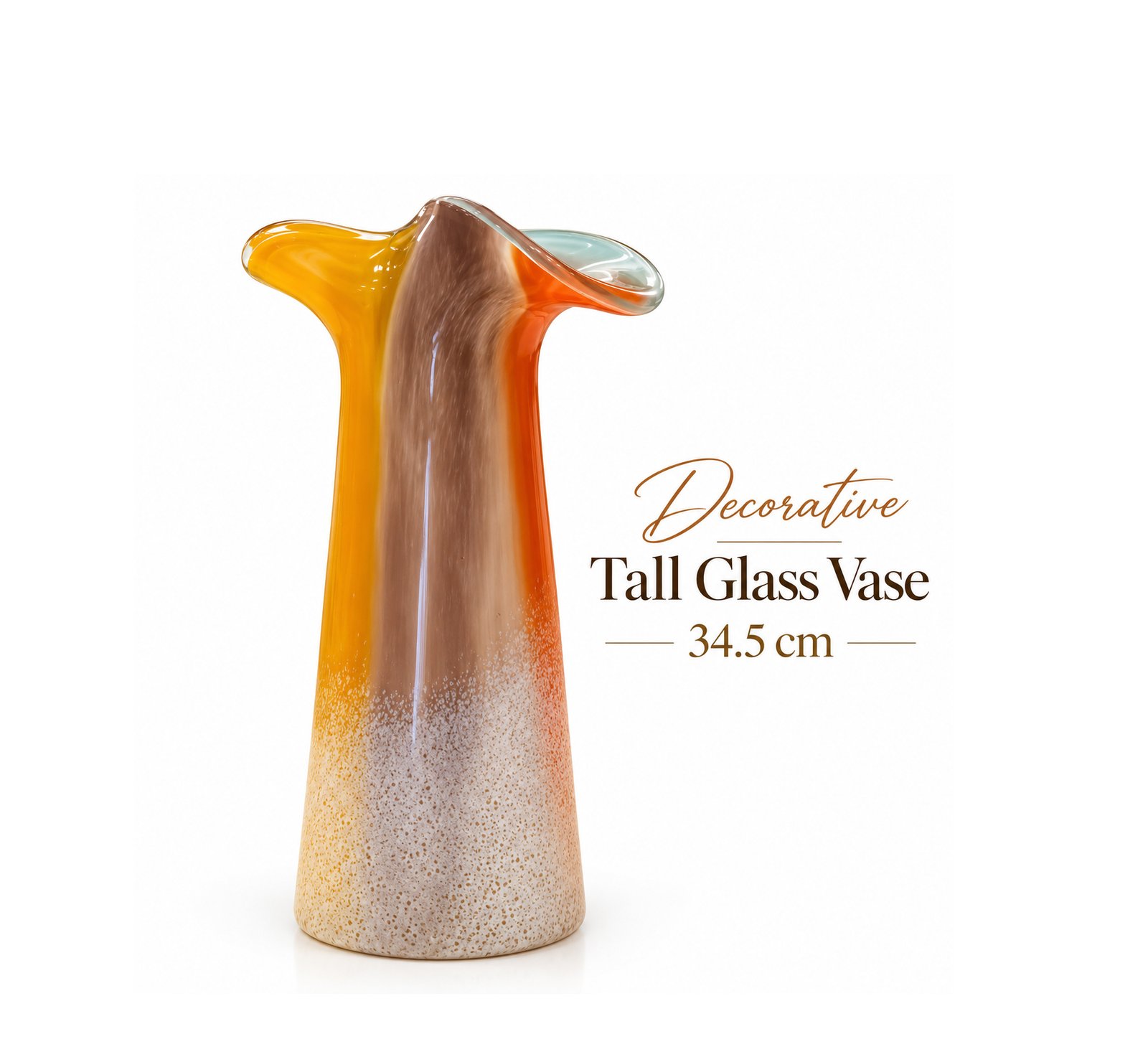 DECORATIVE ART GLASS VASE WITH RUFFLED RIM 34.5 CM