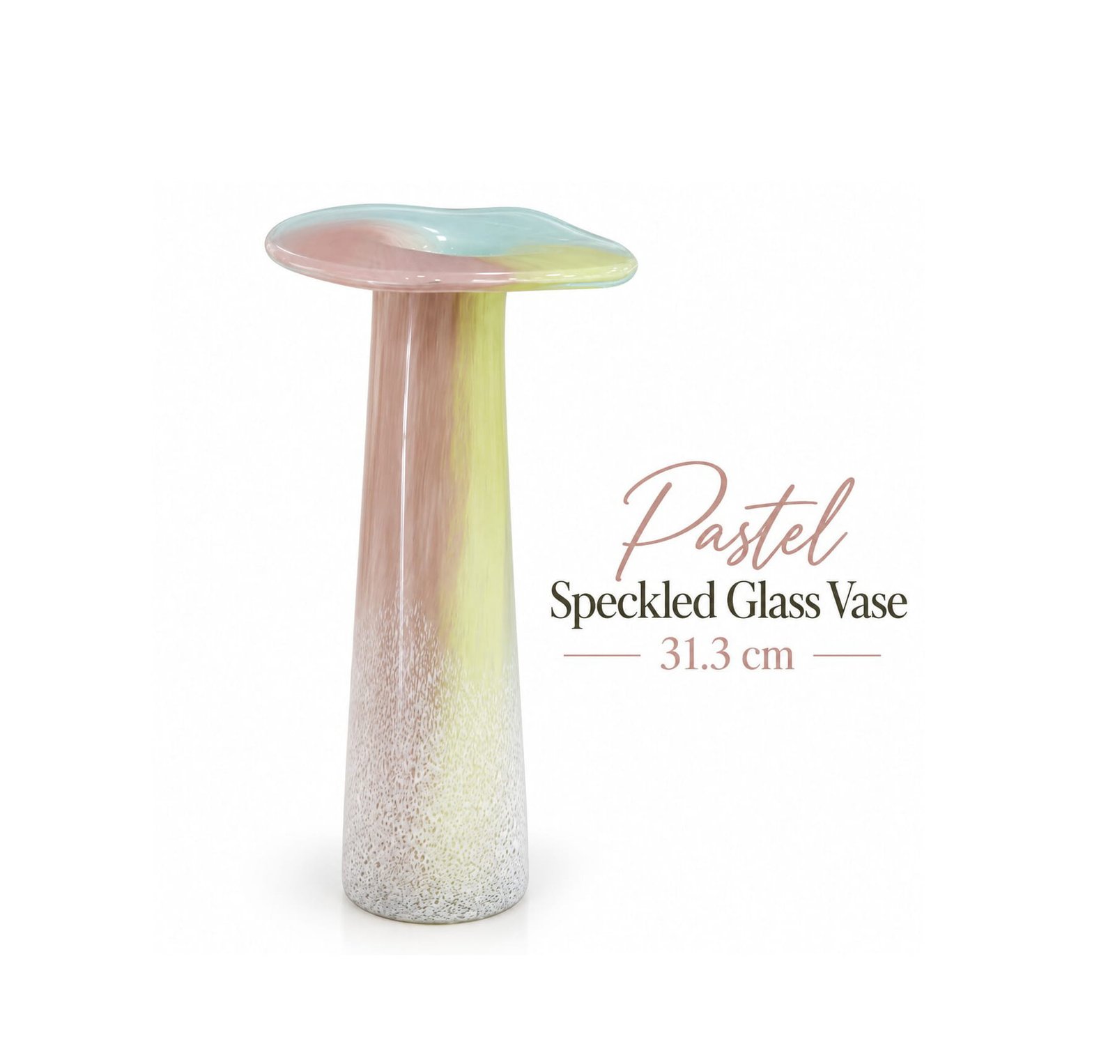 PASTEL SPECKLED GLASS VASE 31.3CM MUSHROOM RIM
