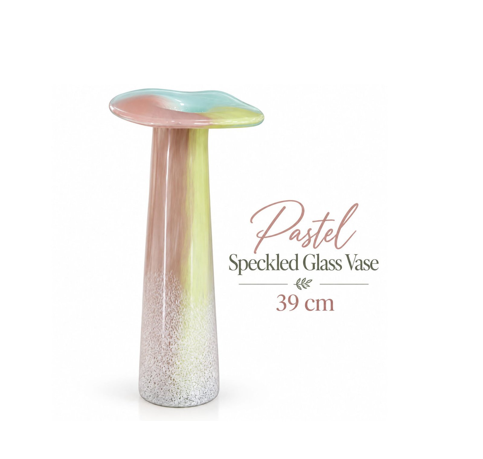 PASTEL SPECKLED GLASS VASE 39CM MUSHROOM RIM