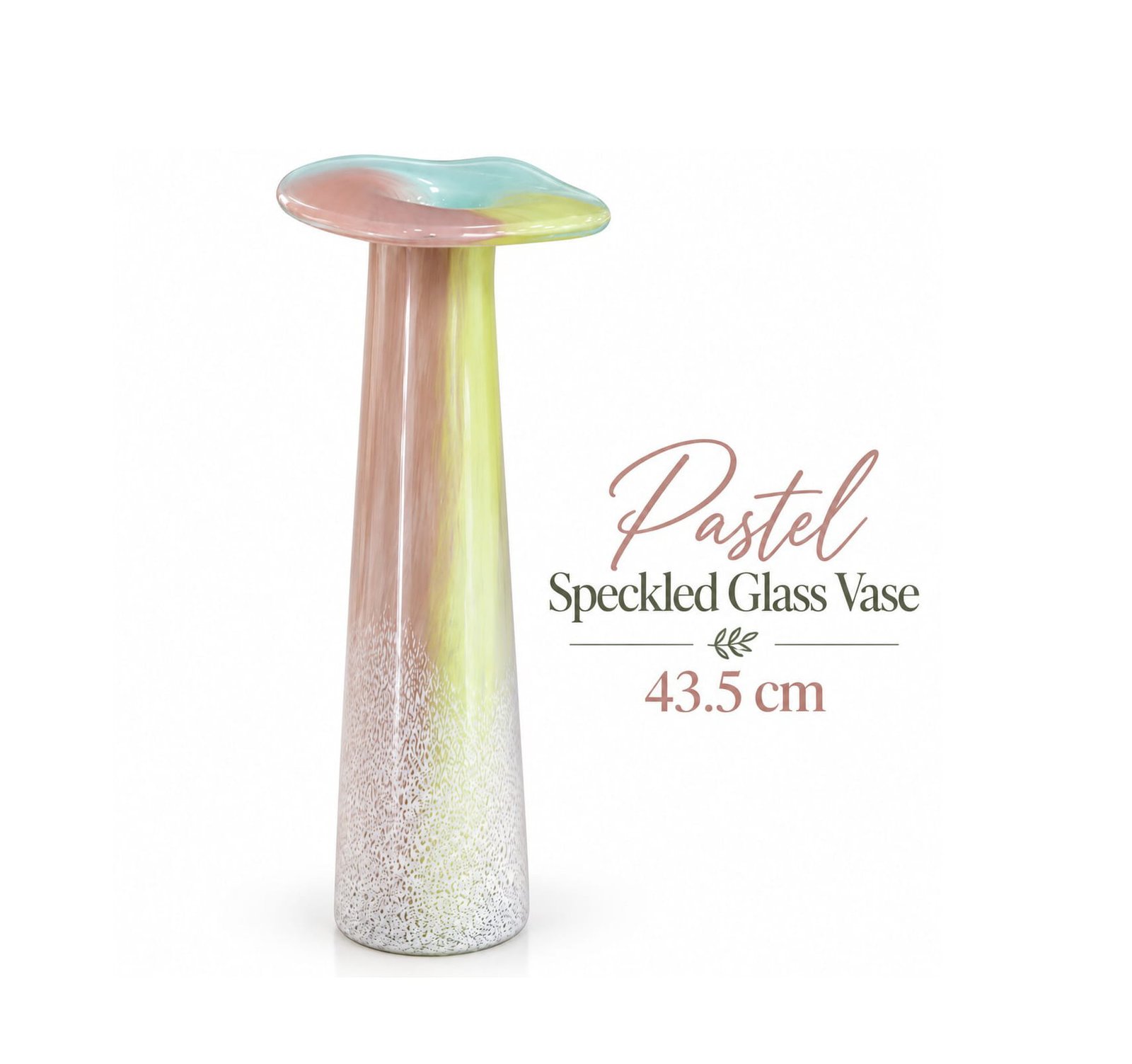 PASTEL SPECKLED GLASS VASE 43.5CM MUSHROOM RIM