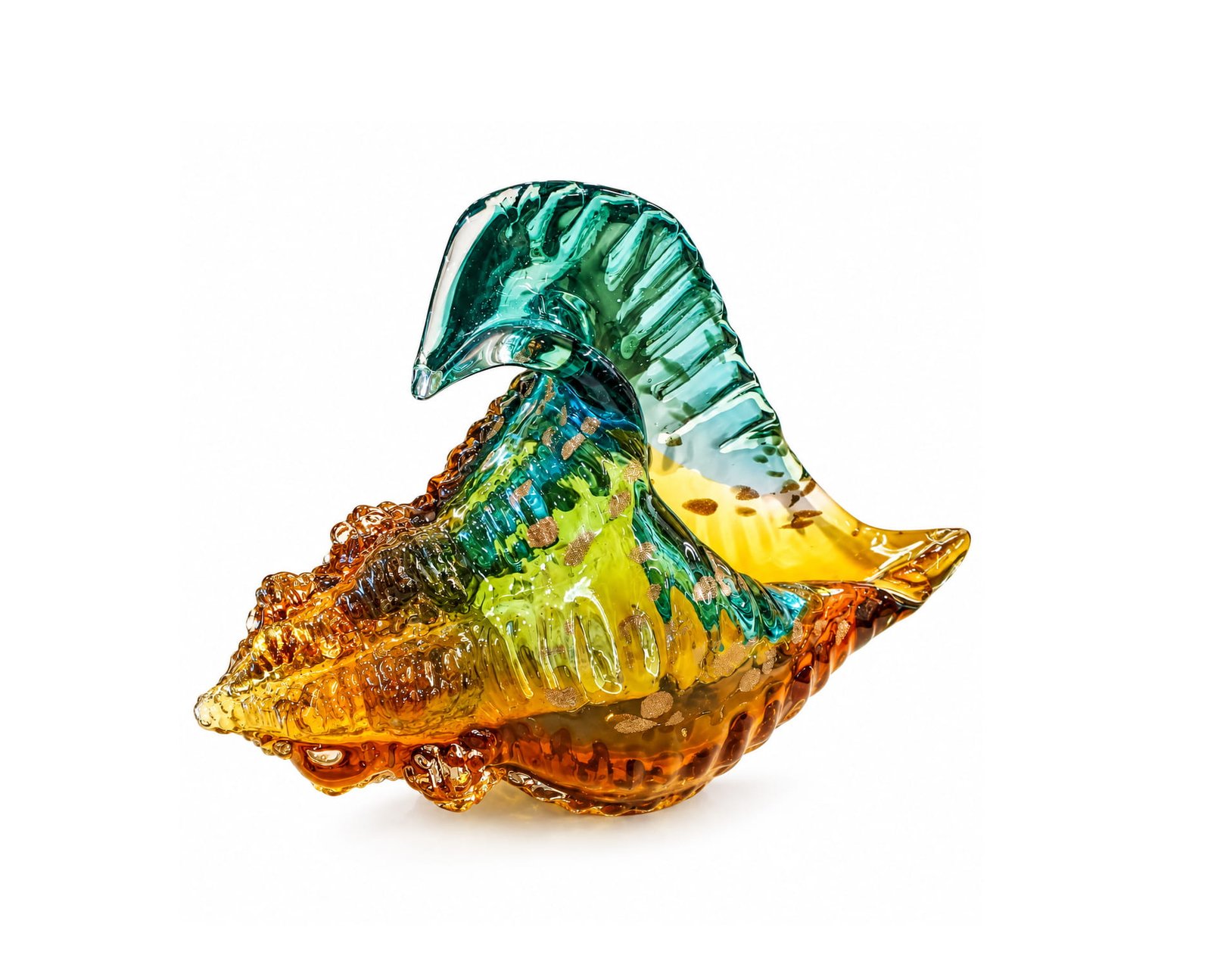 MULTICOLOR BLOWN GLASS CONCH SHELL SCULPTURE