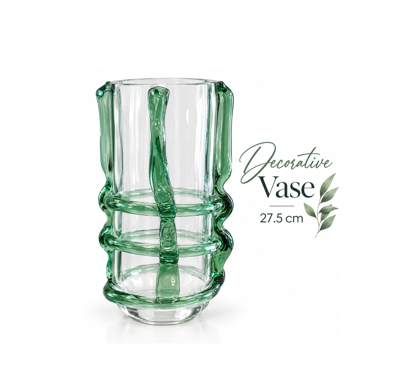 GREEN RING GLASS DECORATIVE VASE WITH CORDING 27.5CM