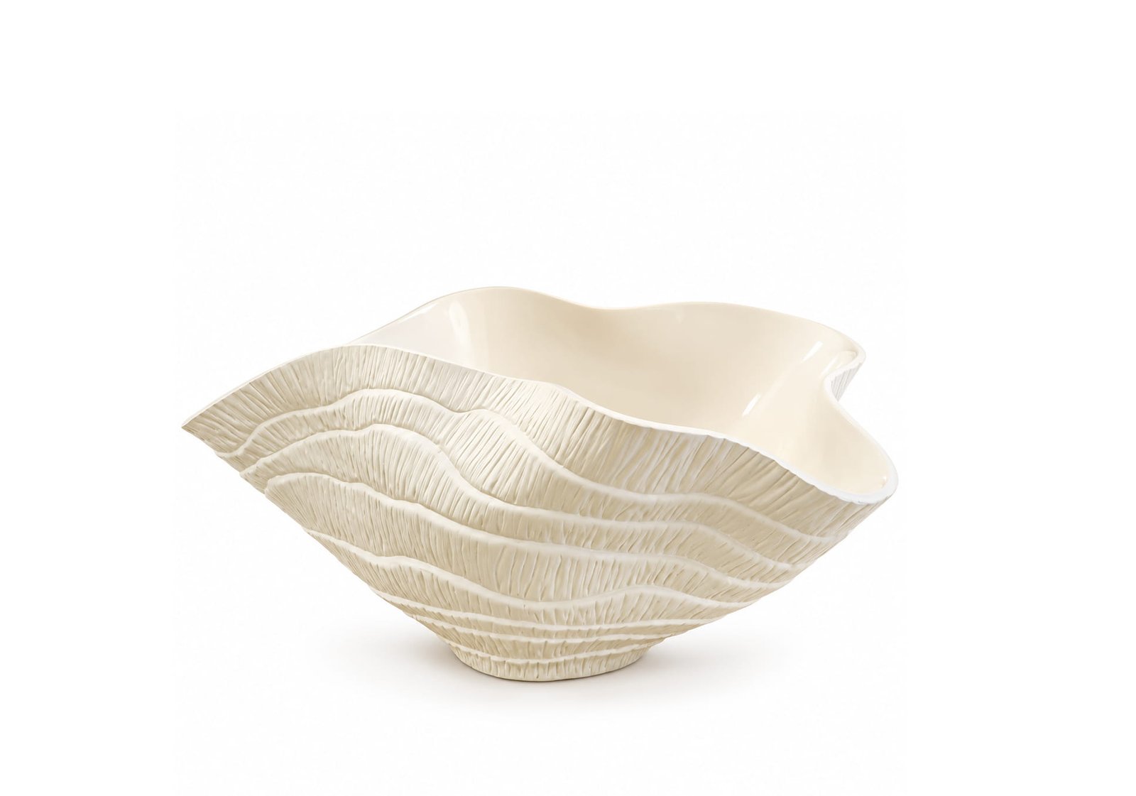 TEXTURED CERAMIC SHELL CENTERPIECE DECOR BOWL