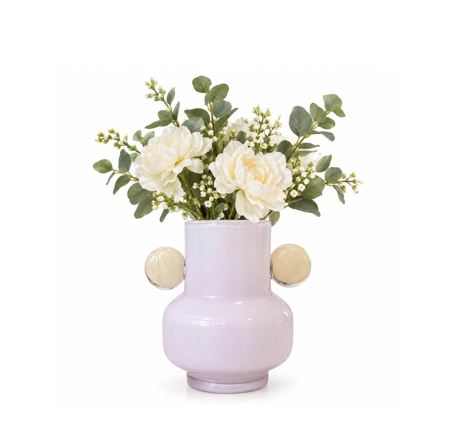 LIGHT PURPLE GLASS DECORATIVE VASE WITH ORBS