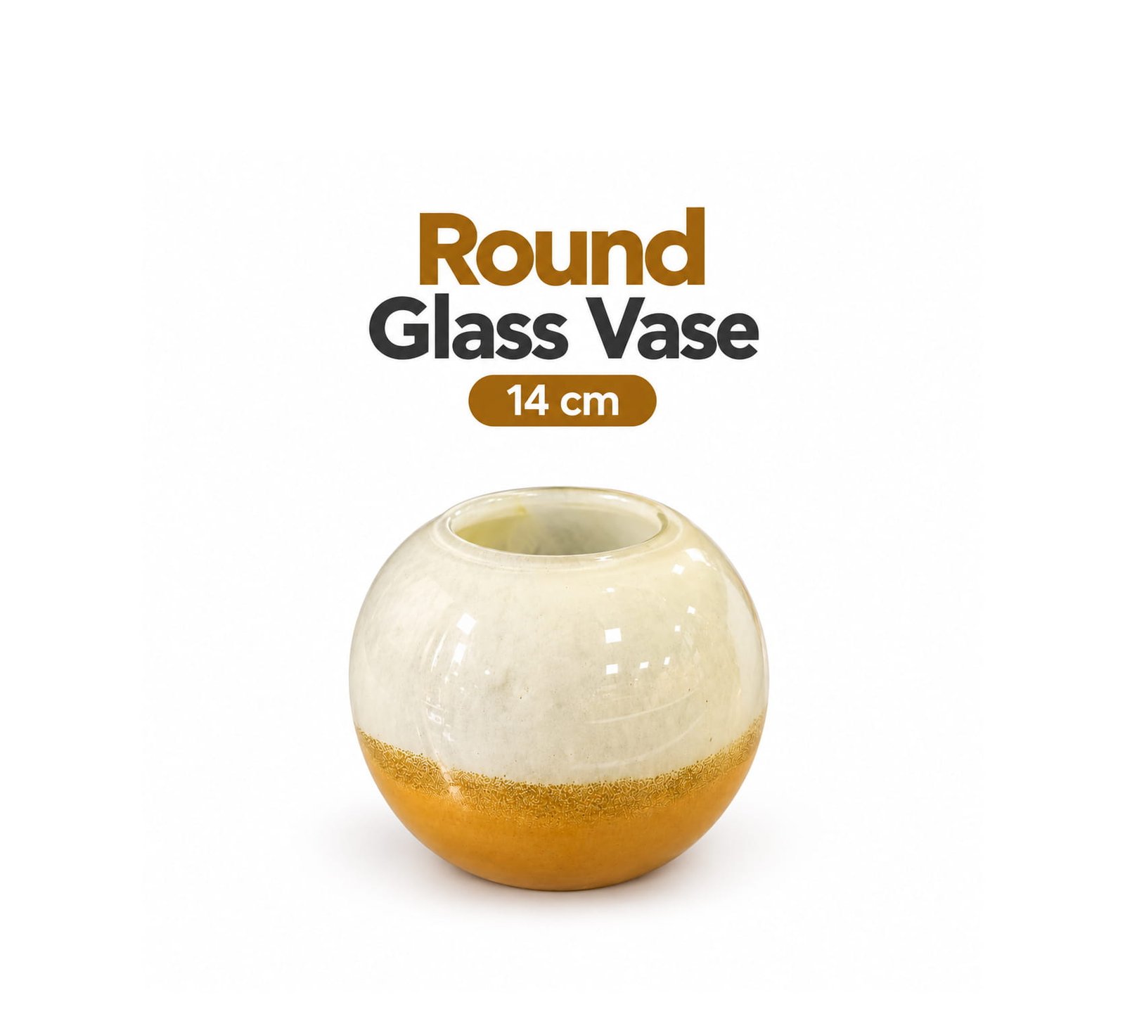 DECORATIVE ROUND GLASS VASE WITH GOLD FINISH 14 CM