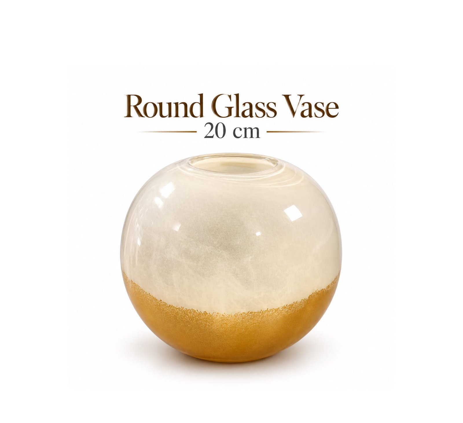 DECORATIVE ROUND GLASS VASE WITH GOLD FINISH 20 CM