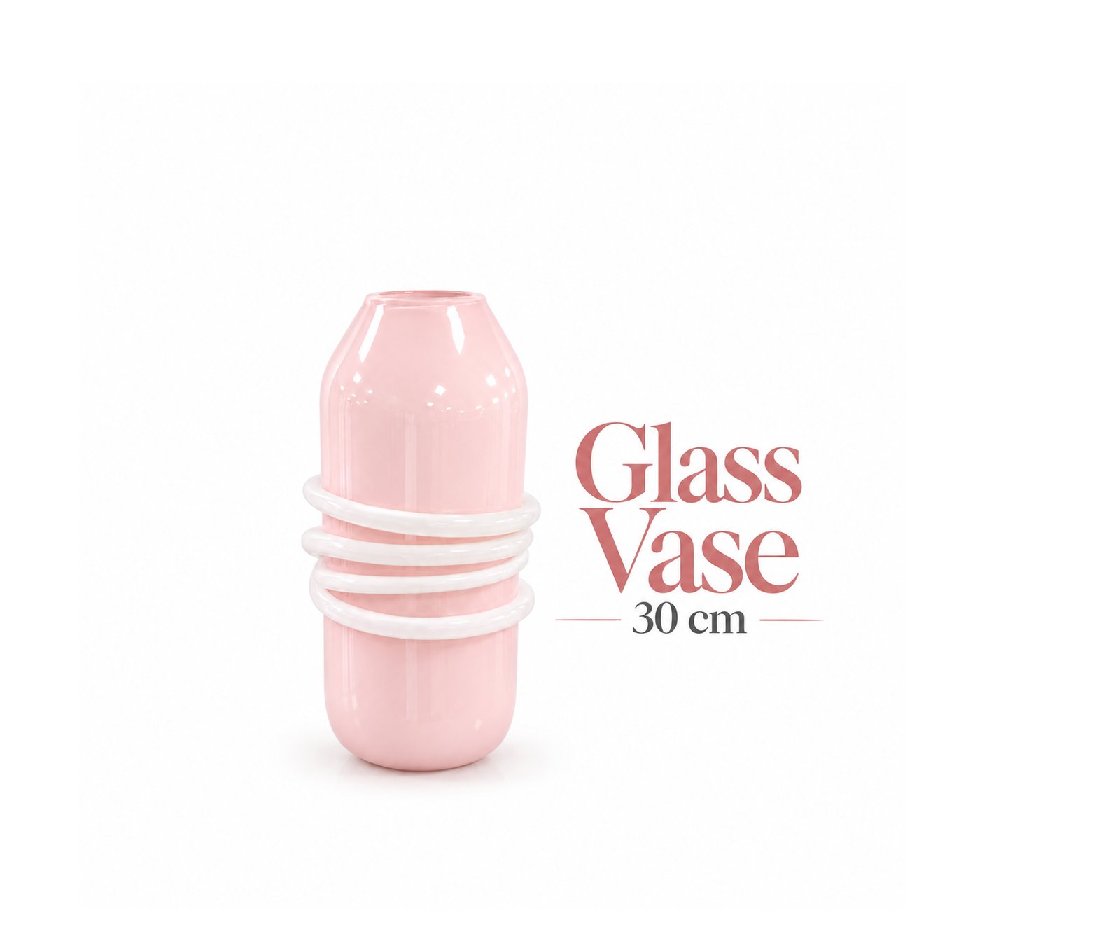 LIGHT PINK GLASS VASE WITH SPIRAL ROPE 30 CM