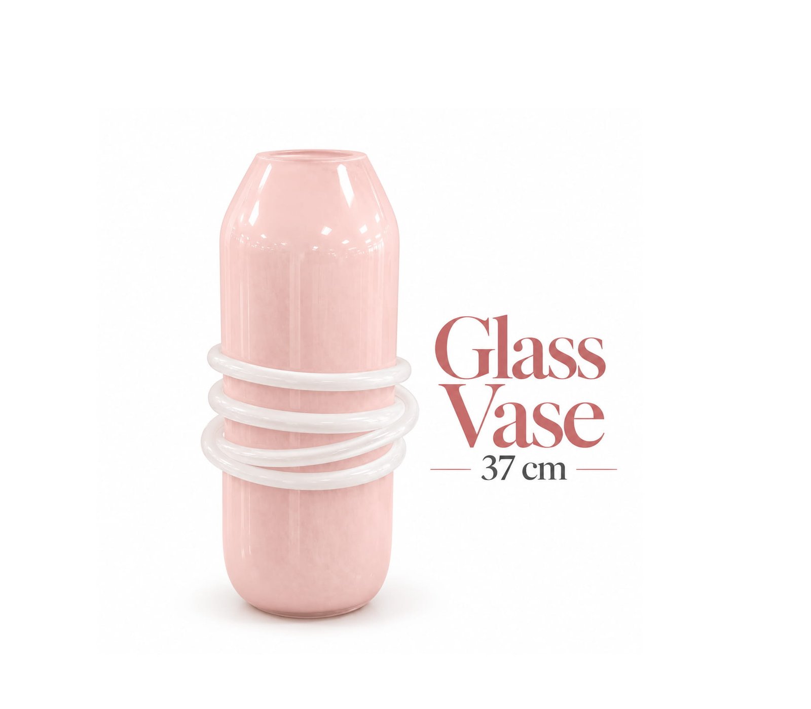 LIGHT PINK GLASS VASE WITH SPIRAL ROPE 37 CM